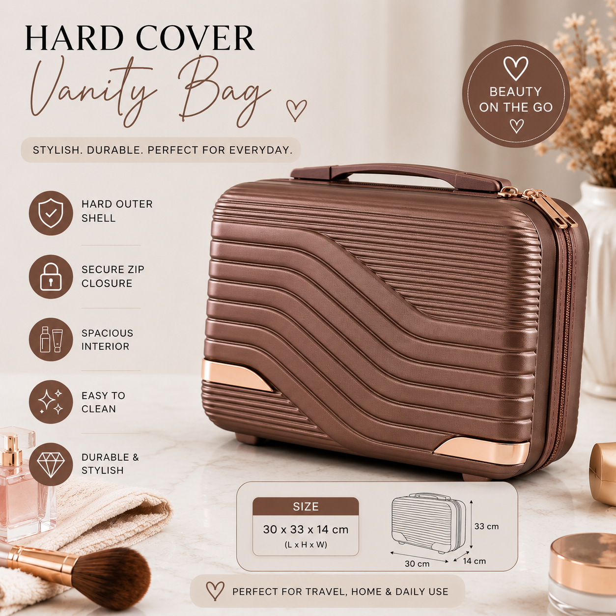 Hard Cover Vanity Bag – Stylish, Durable; Travel Ready