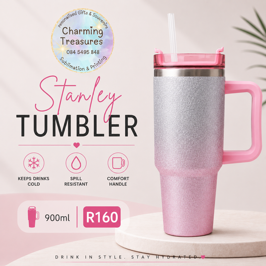 900ml Glitter Tumbler – Pink & Silver