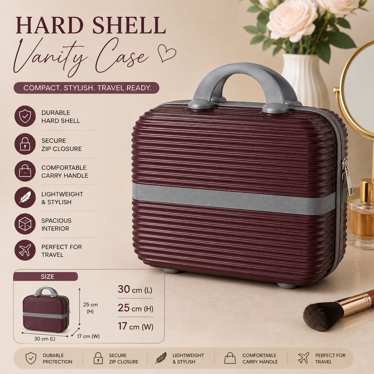 Hard Cover Vanity Bag – Stylish, Durable; Travel Ready