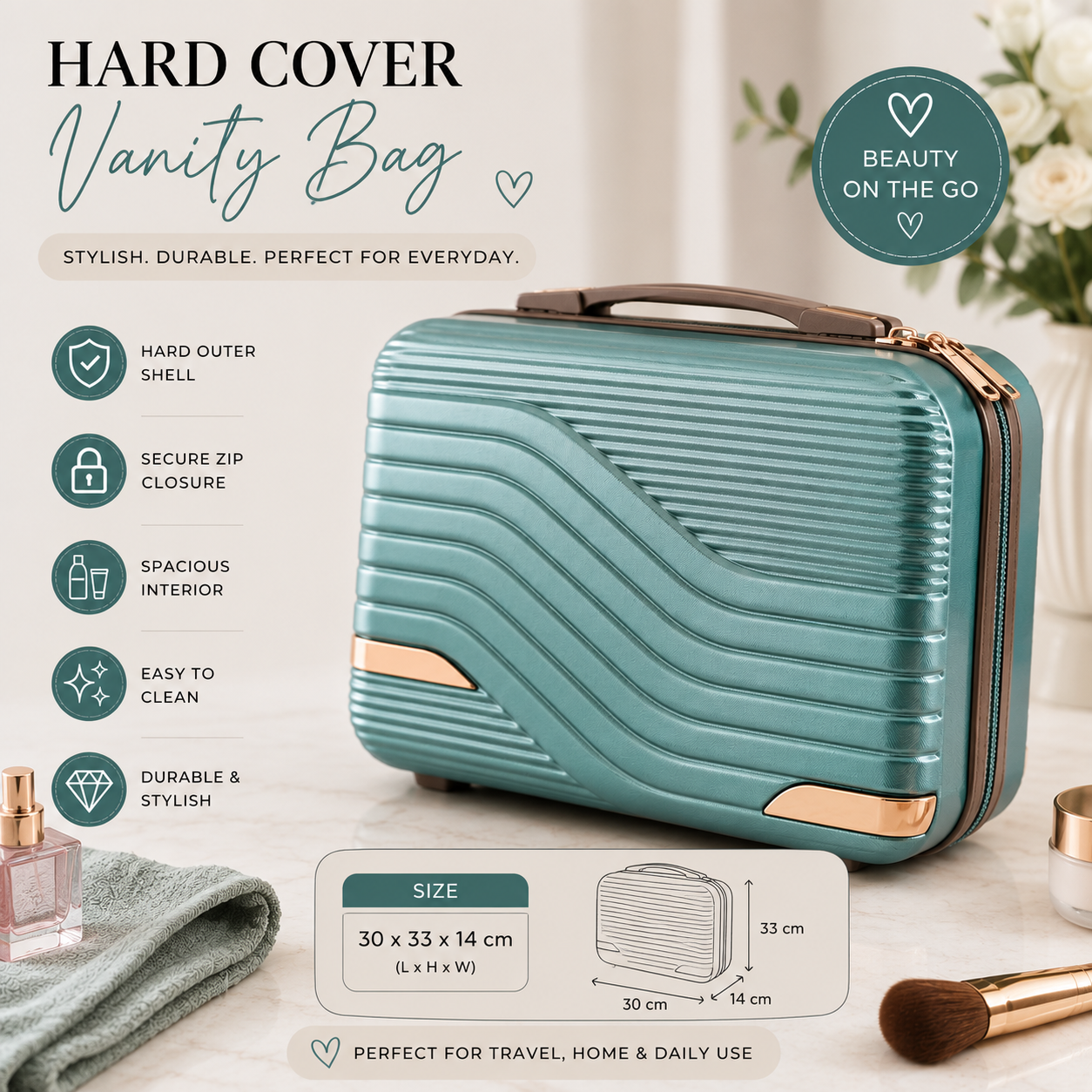 Hard Cover Vanity Bag – Stylish, Durable; Travel Ready